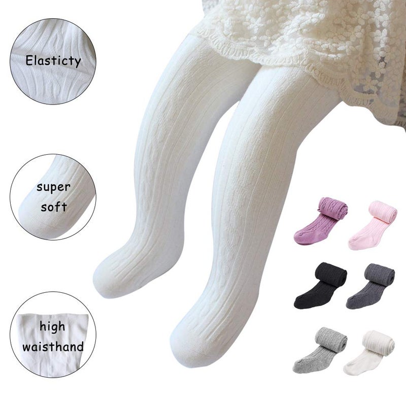 techcity Baby Toddler Girls Tights Seamless Cable Knit Cotton Leggings Pants Stockings for Infant Baby Girl (White, 3-12 Months) - Image 2